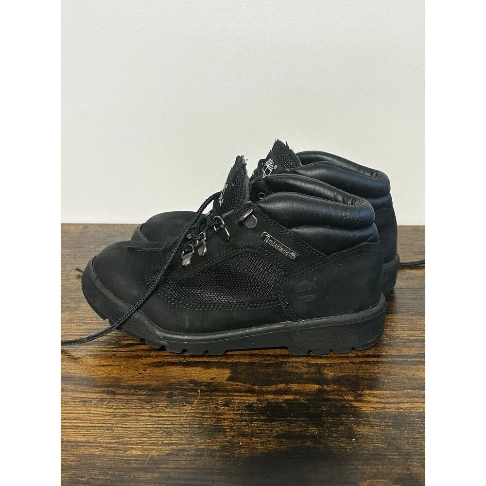 Timberland Kids Field Boots In Black Nubuck Leather Size 1.5 M Youth